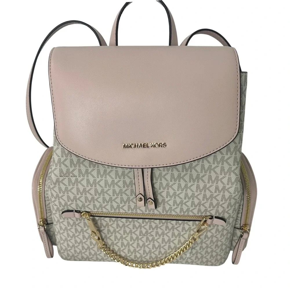 Michael Kors Jet Set Large Logo Backpack Powder Blush/ Vanilla - New